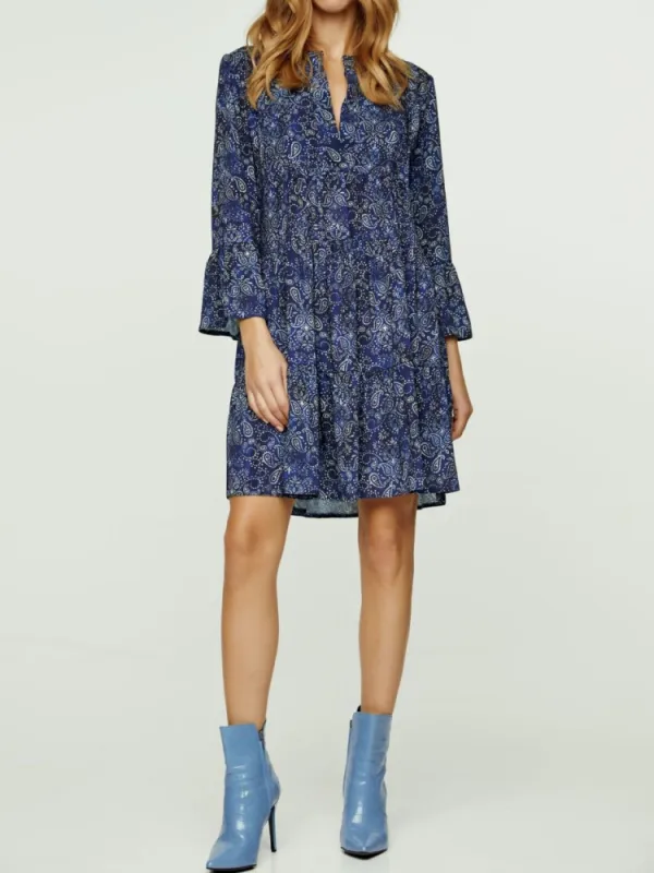 Paisley Print Notched Dress