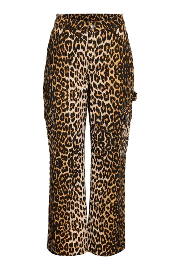 Pocket Detailed Leopard Print Cargo Jeans