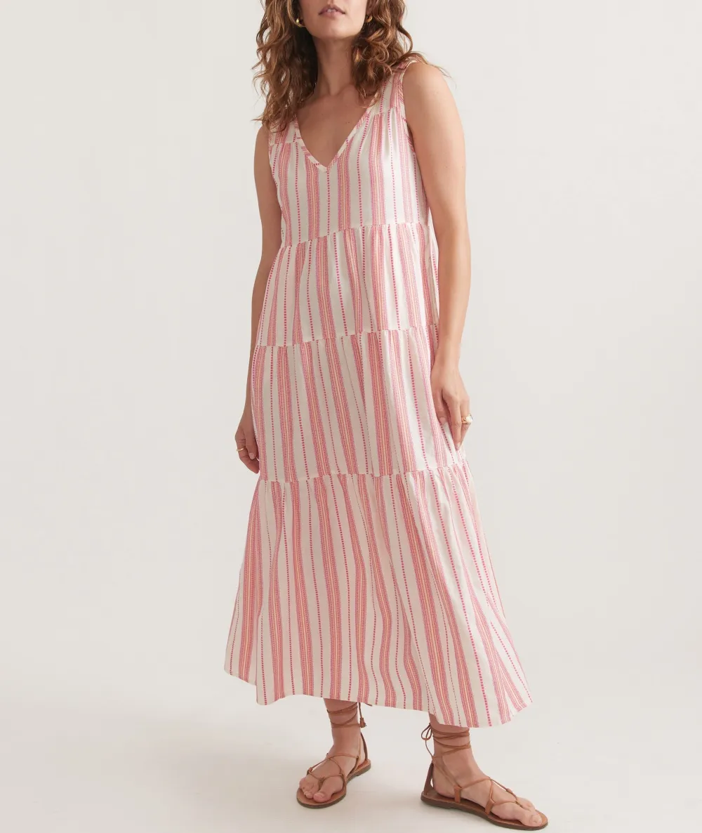Pink Striped Tiered Maxi Dress