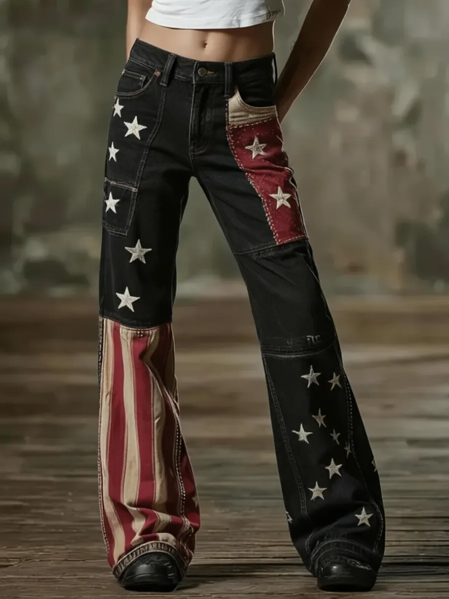 Women'S Retro Flower 250Th Anniversary Commemorative Casual Jeans