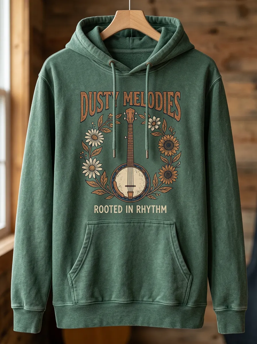 Western-Inspired Banjo Sunflower Unisex Country Music Pullover Hoodie