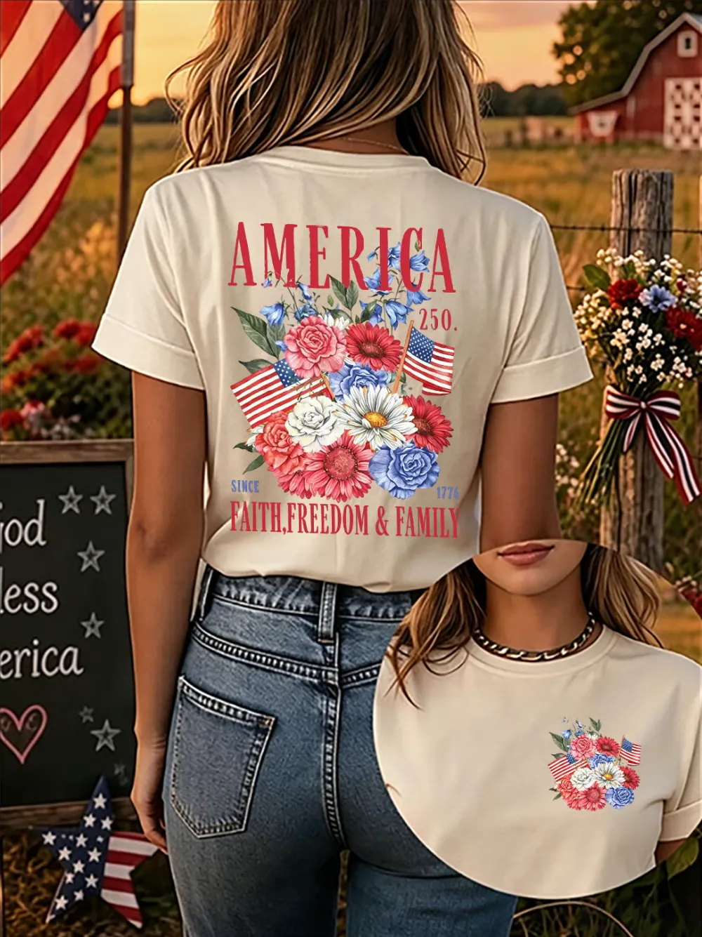 Since 1776, Faith, Liberty, And Family – Women'S 250th Anniversary Of American Faith Print Short-Sleeve T-Shirt