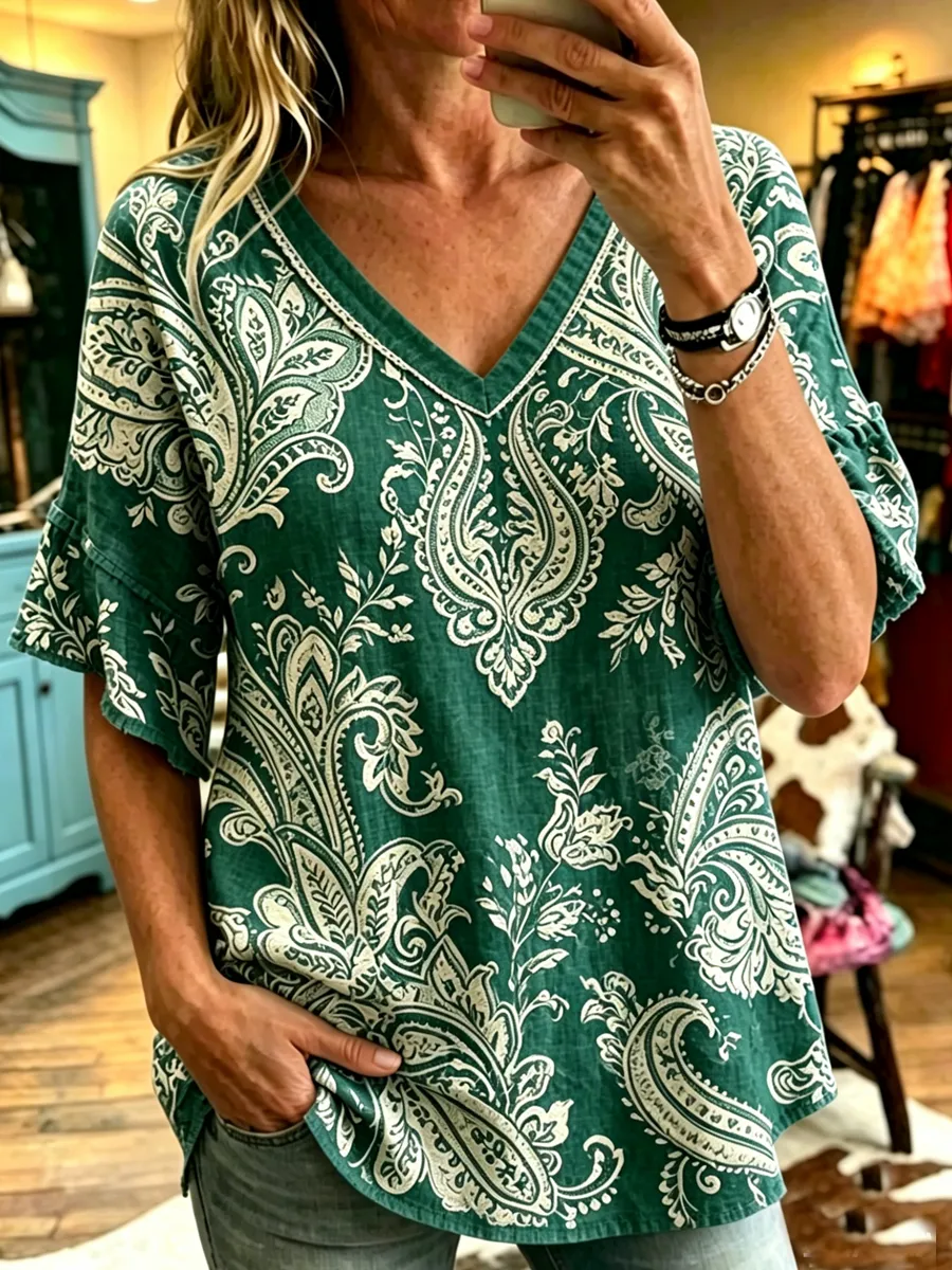 Women's retro floral art top
