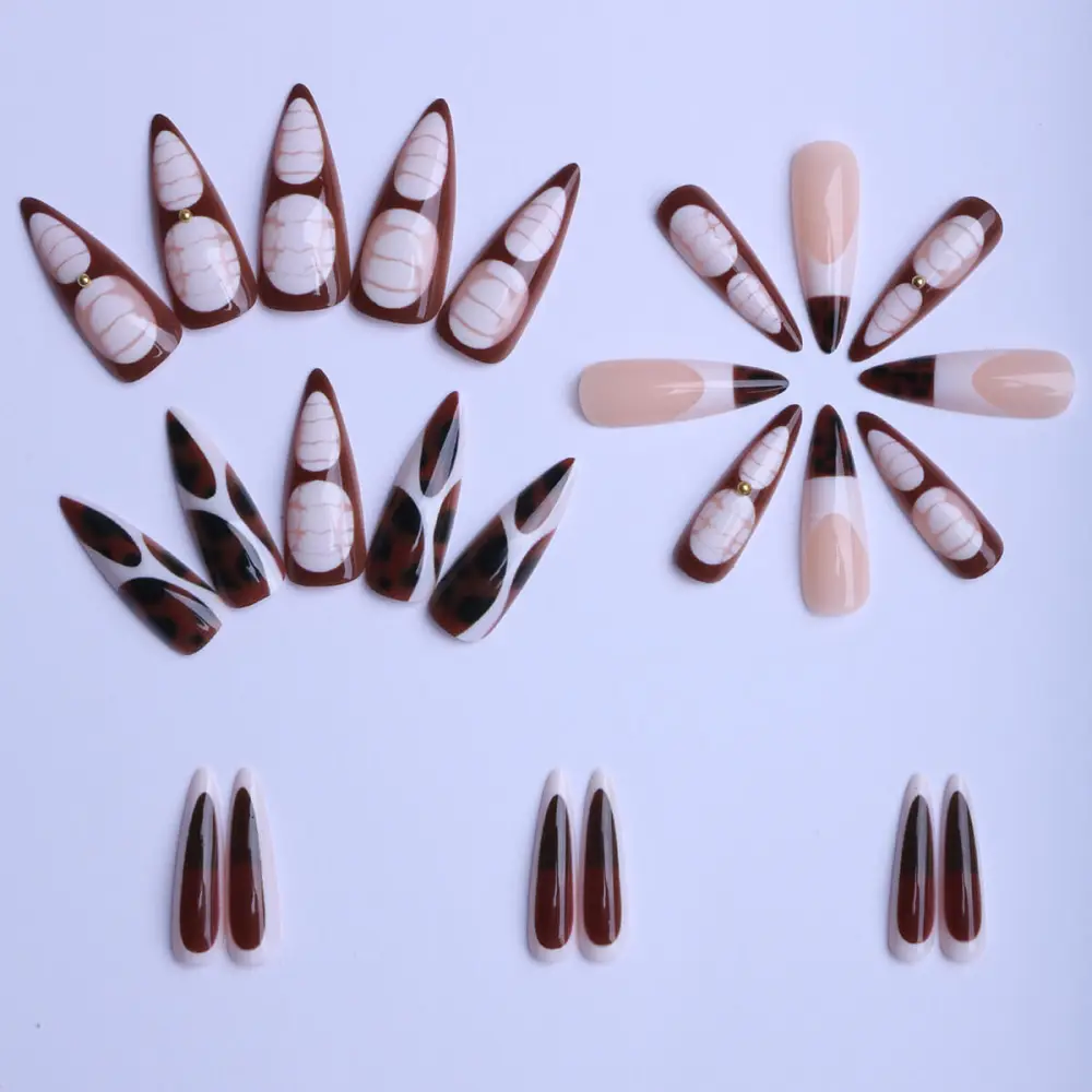 Nailhour 24Pcs French Gilded Long Almond Press On Nails