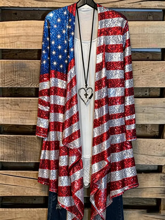 Women'S Independence Day Printed Casual Cardigan