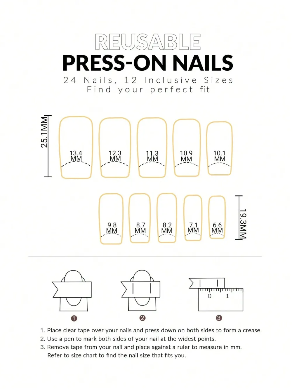 Nailhour 24Pcs French 3D Long Square Press On Nails