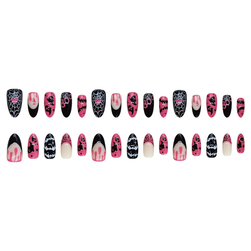 Nailhour 30Pcs Halloween Ghost Medium Almond Press On Nails