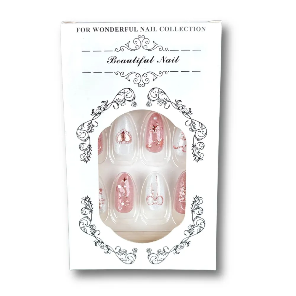 Nailhour 30Pcs Pink Cat Eye Gilded Short Almond Press On Nails