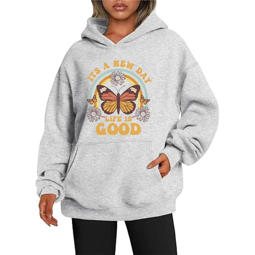 Butterfly And Letter Printed Hoodies