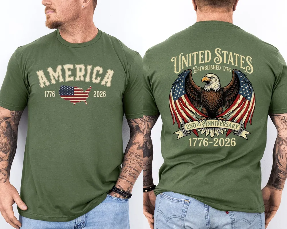Men'S Casual American 1776-2026 Anniversary Printed Short Sleeved T-Shirt
