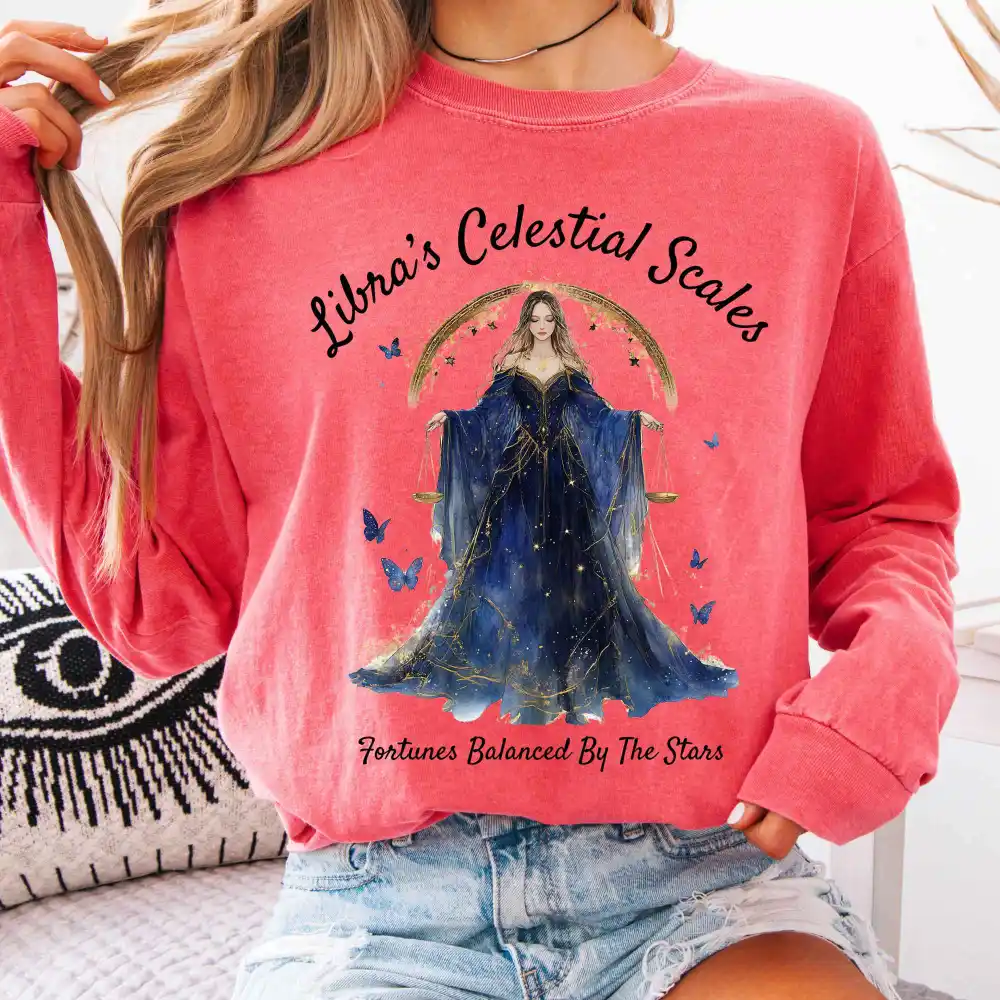 Libra's Celestial Scales Zodiac Long Sleeve Shirt