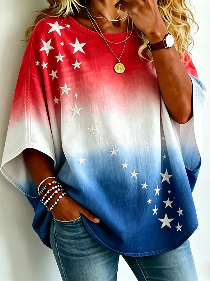 Women's 250th Anniversary Celebration Gradient Star Art Fashion Top