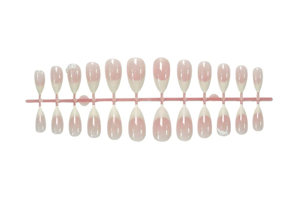 Nailhour 24Pcs Gradient 3D White Medium Almond French Press On Nails