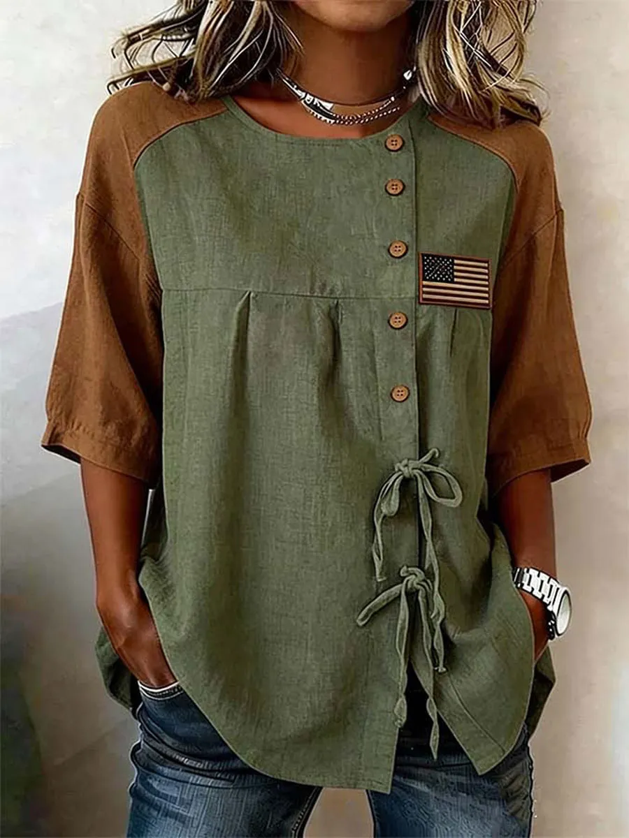 Women's Cotton Linen USA 250th Anniversary Print Shirt