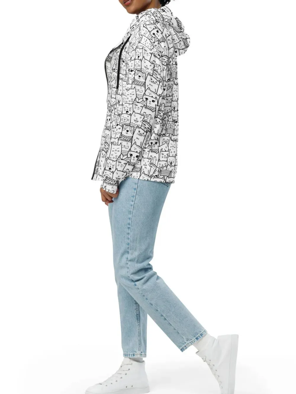 Doodle Cat Pattern Zip Up Hoodie