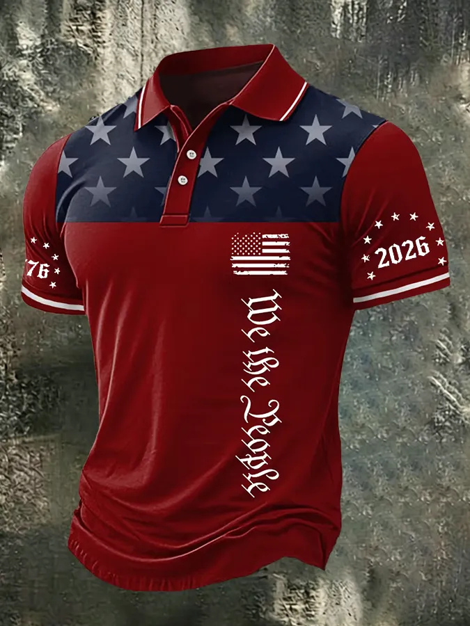 Men'S American Flag Print Casual Polo Shirt