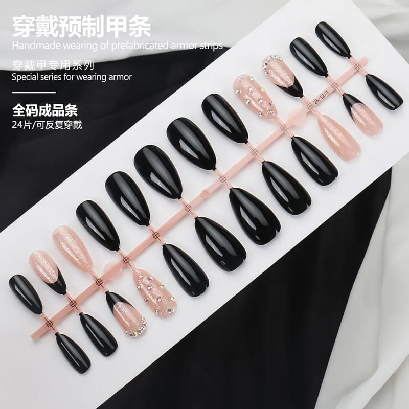 Nailhour 24Pcs French Minimalist Glitter Medium Almond Press On Nails