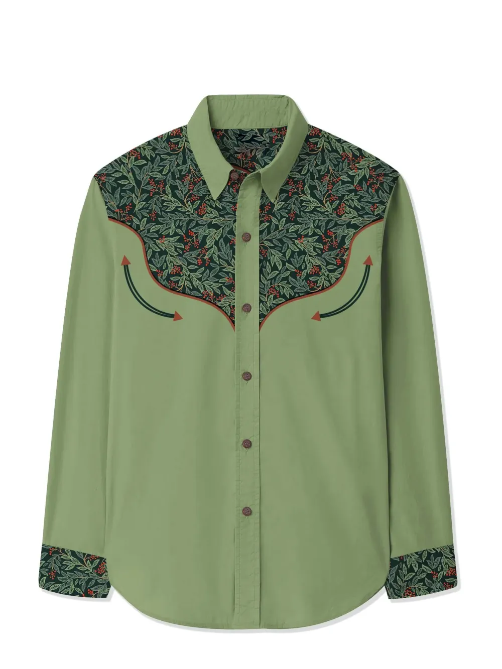 Christmas Holly Printed Hawaiian Shirt For Men Button-Down Shirt Long Sleeve 100% Cotton Shirt