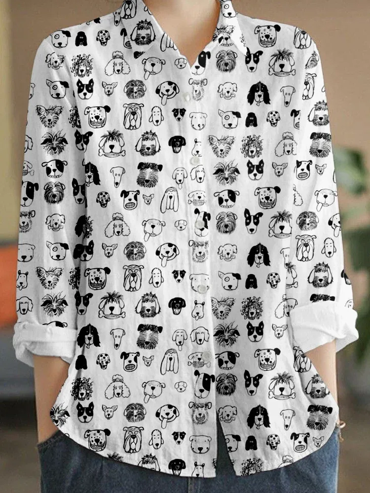 Dog Face Print Casual Shirt