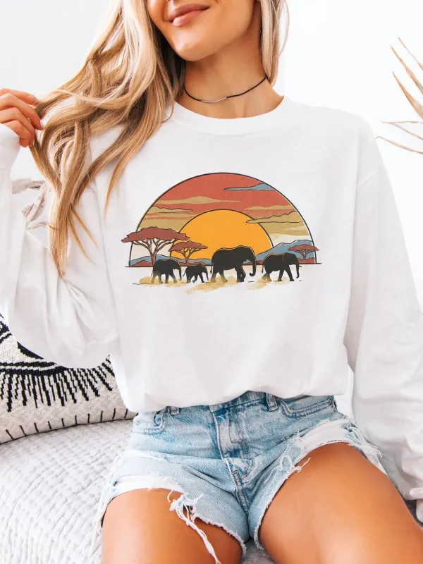 Retro Elephant Print T-Shirt