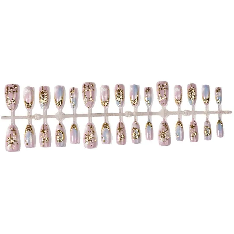 Nailhour 30Pcs Cat Eye Gradient Medium Almond French Press On Nails