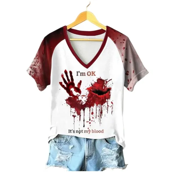 2025 Halloween Women’s I’m OK It’s Not My Blood Bloodstain Problem Solved Print T-Shirt