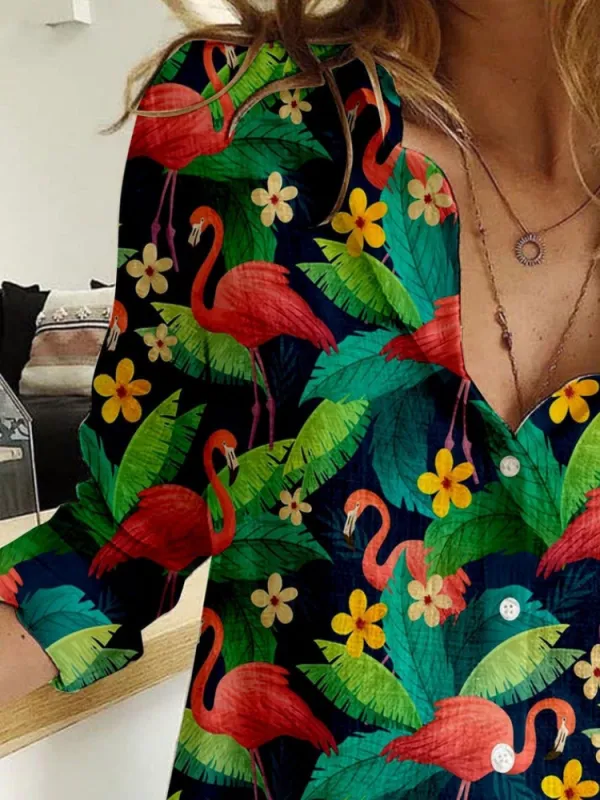 Flamingo Tropical Print Shirt