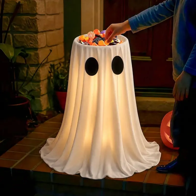 Halloween Glowing Ghost Candy Holder Bowl Festive Decor with String Lights