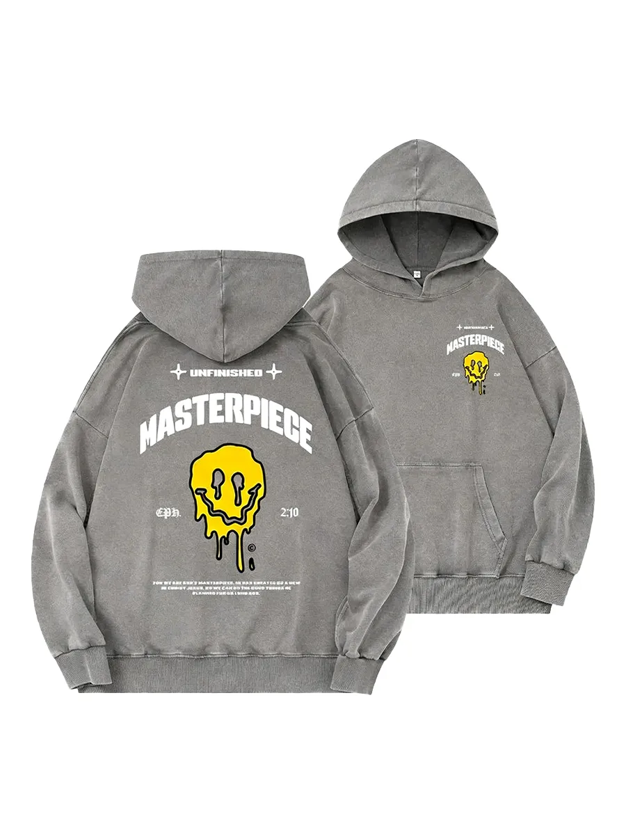 Unfinished Masterpiece Dripping Smiley Print Style Hoodie