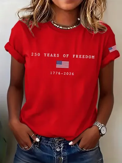Women's Casual USA 250th Celebration Print Short Sleeve T-shirt