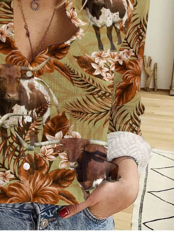 Tropical Cow Pattern Shirt