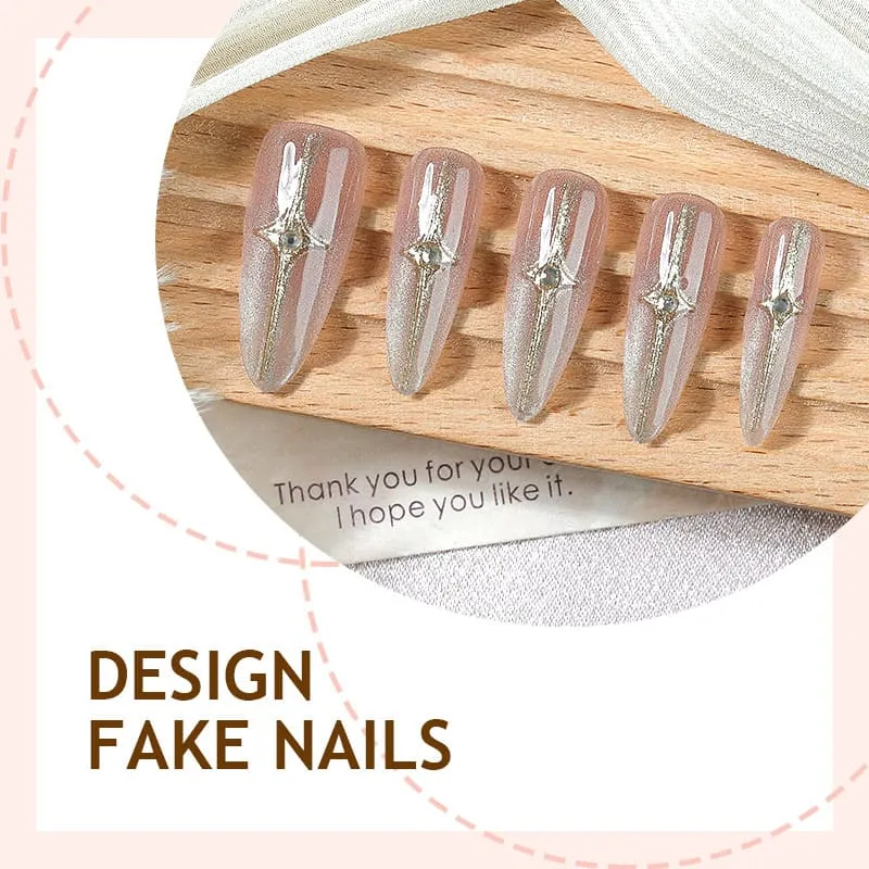 Nailhour 30Pcs French Gilded Glitter Long Almond Press On Nails