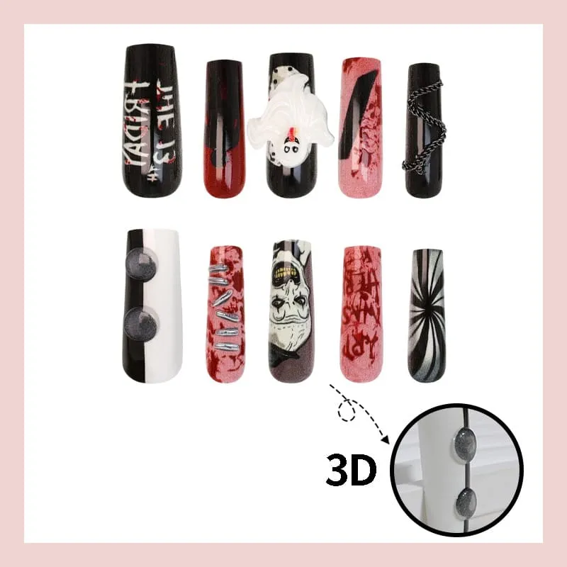 Nailhour 24Pcs Pumpkin Ghost Halloween Long Coffin Press On Nails