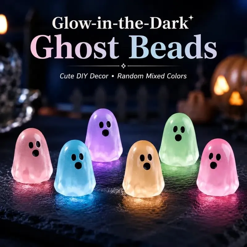 Halloween Gift Glow In Dark Cute Ghost Resin Bead Set Random Pattern Luminous Decorative Charms