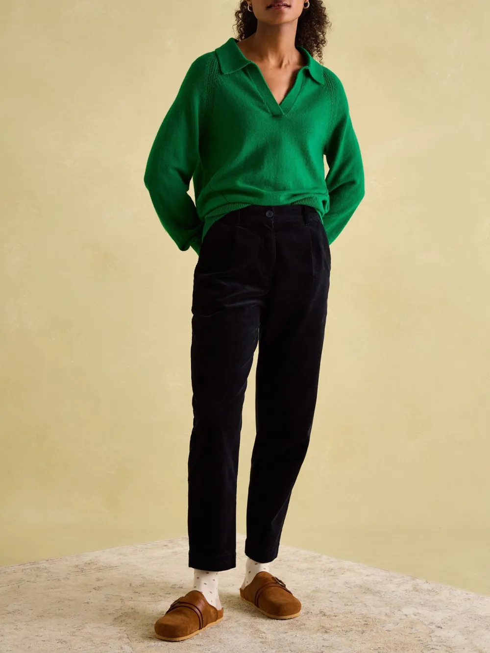Solid Color V-Neck Striped Jumper