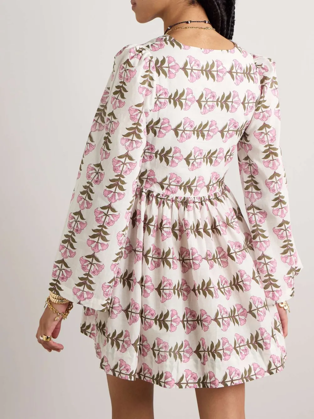 Long-Sleeve Floral Ruffled Mini Dress