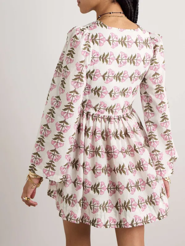 Long-Sleeve Floral Ruffled Mini Dress