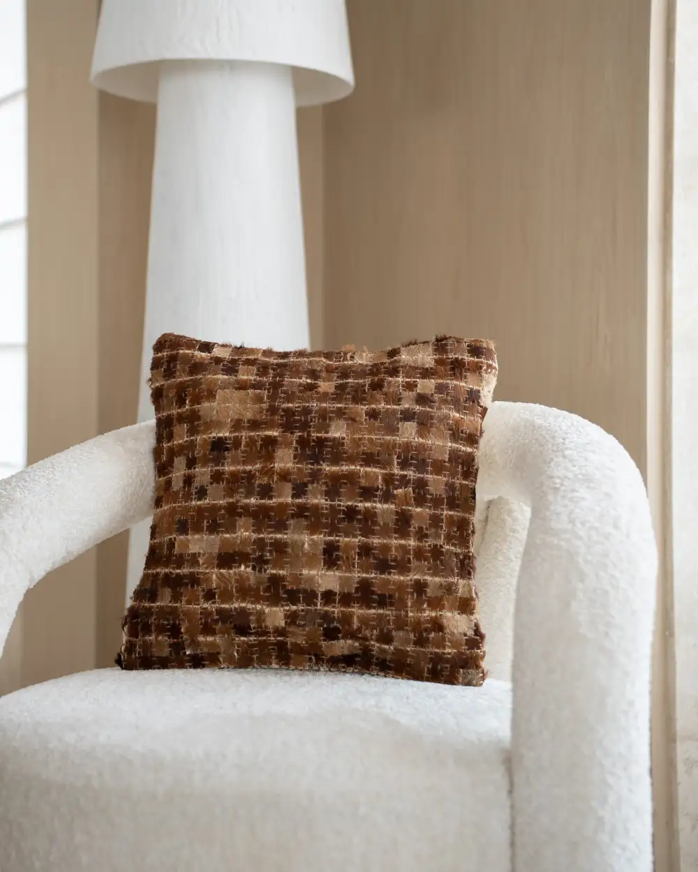 Leather Grid Cushion Cover