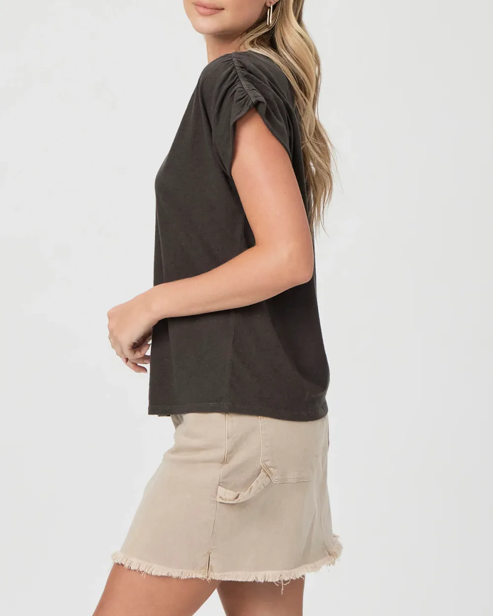 Faded Black Relaxed Fit Short Sleeve Top