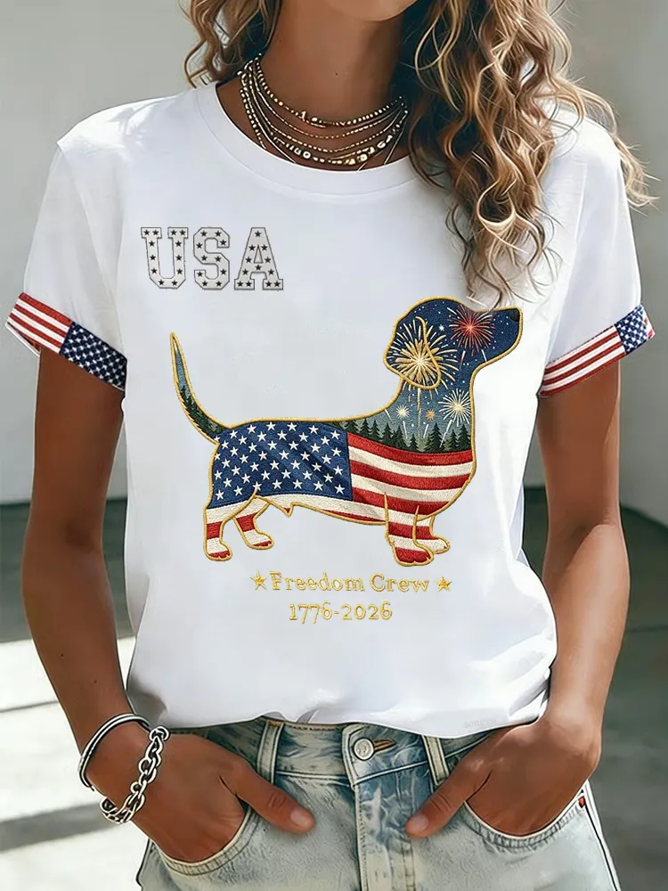 Women's casual American 250th anniversary celebration printed short sleeved T-shirt