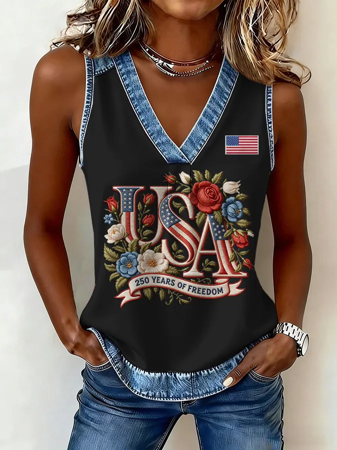 Women's Flag  Print Sleeveless Top