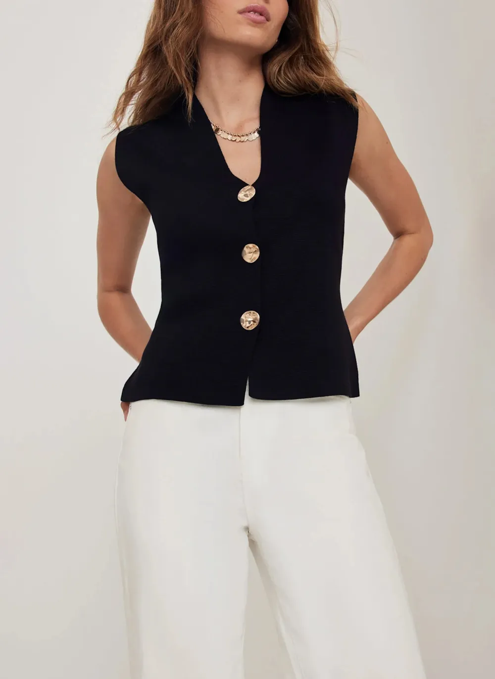Casual Style V-neckline Knit Waistcoat