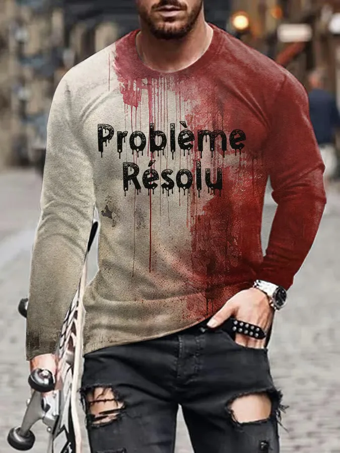 Men's Bloody Problem Solved Halloween Print Long Sleeve T-Shirt