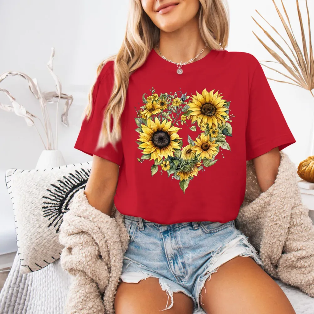 Sunflower And Heart Printed T-Shirts