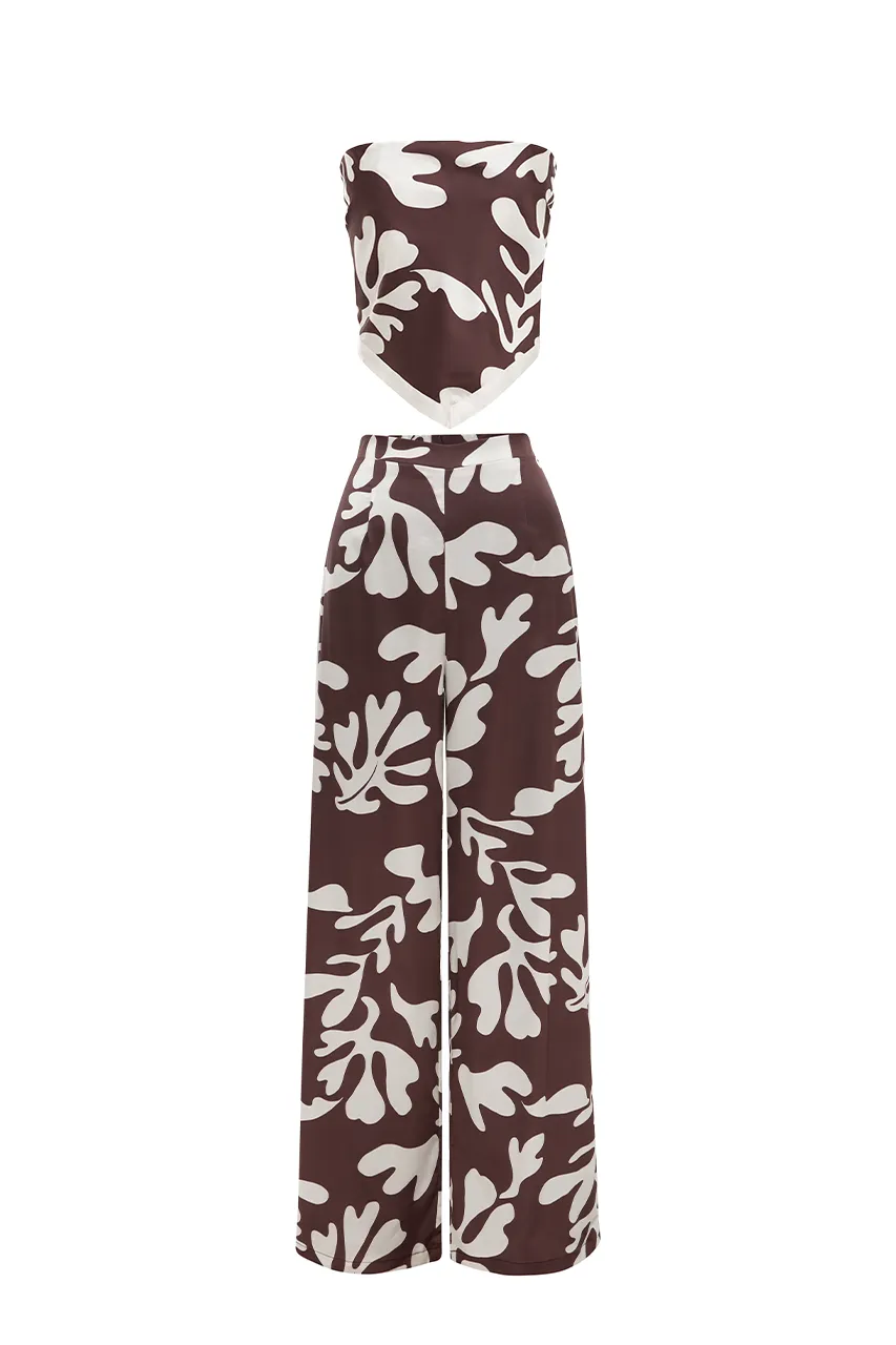 Printed Satin Wide Leg Palazzo Pants