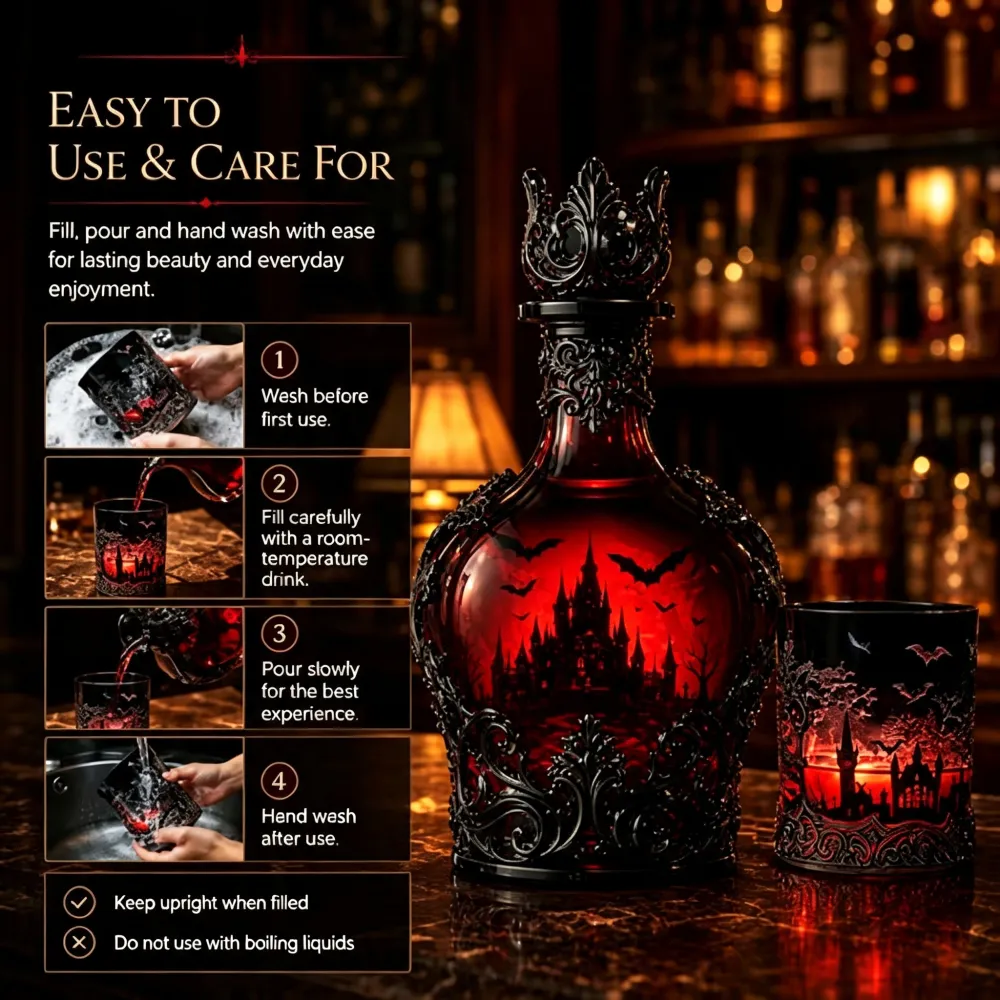 Halloween Dark Red Batwing Castle Decanter