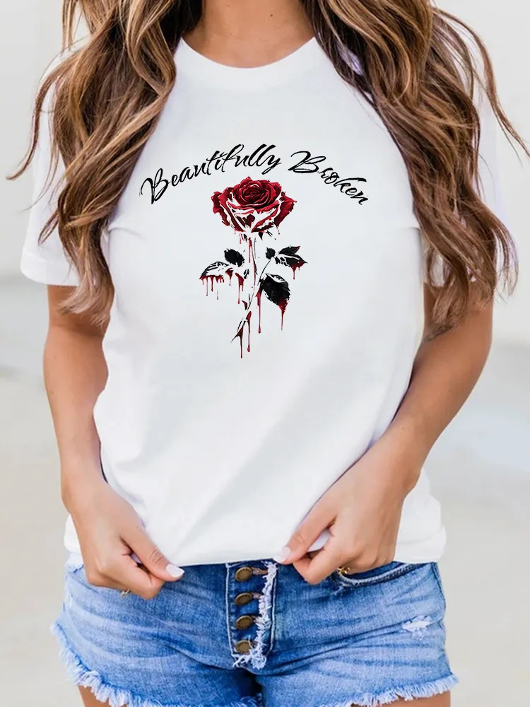 Women's Beautifully Broken Printed Round-Neck Short-Sleeved T-Shirt
