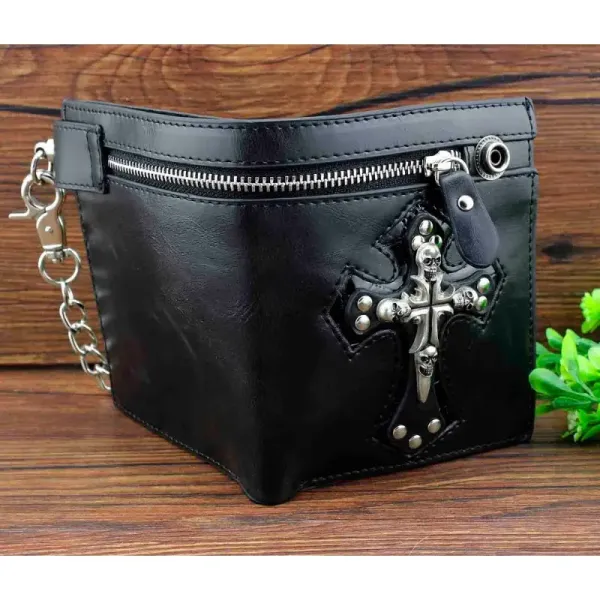 Black Punk Skulls Slim Fold Wallet