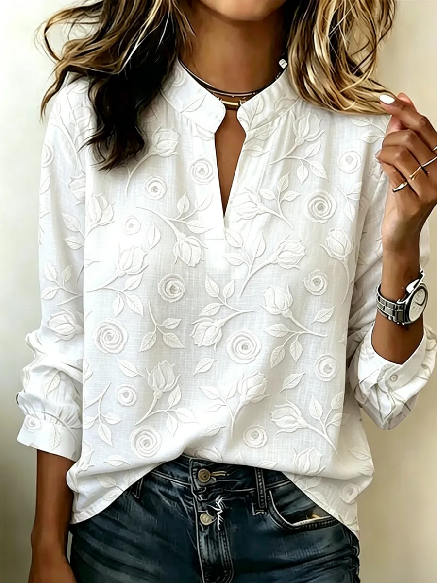 Women's Casual Cotton-Linen Style Embroidered Top