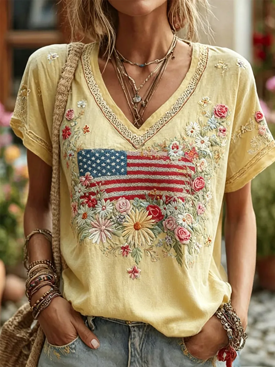 Women's Casual USA 250th Celebration Print Short Sleeve T-shirt